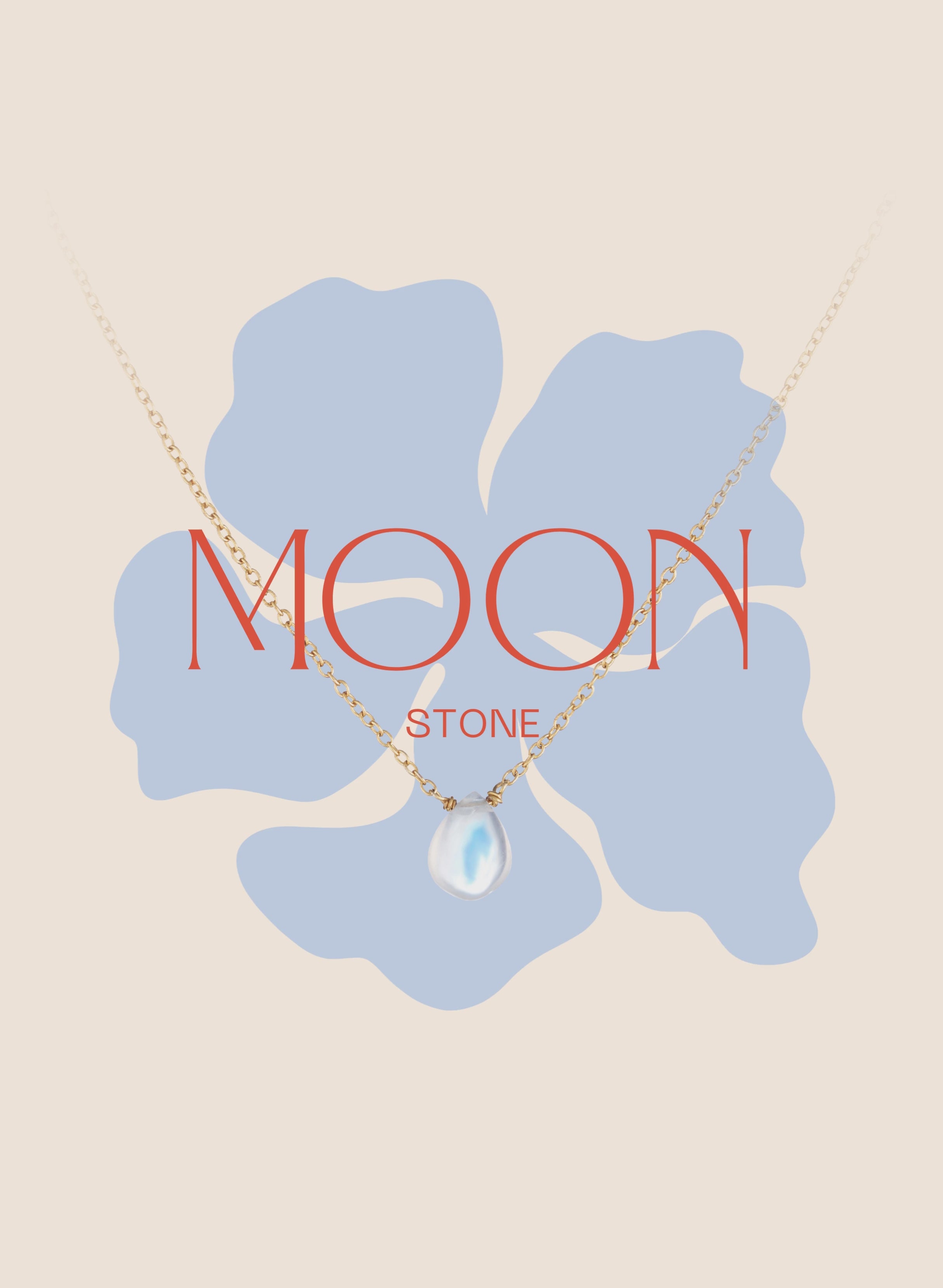 Gold necklace with moonstone pendant on floral background